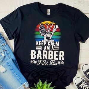 Barber  T-shirt Size XL Unisex Keep Calm Black Short Sleeve Barbershop
